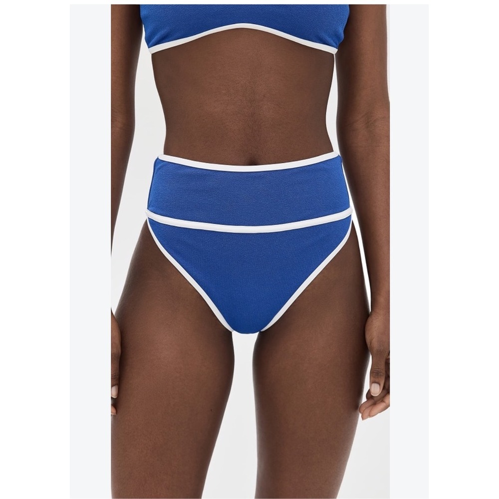 NEW! Beach Riot Carlotta High Waisted Bikini Bottoms Blue White Contrast Medium